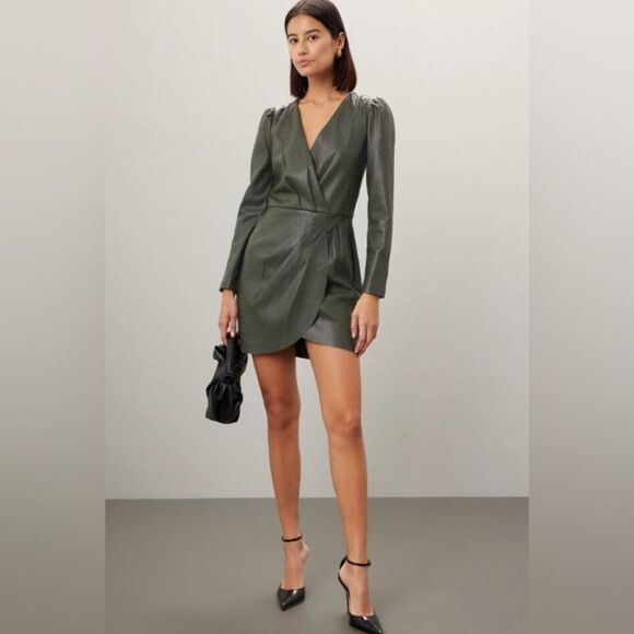 #700 SAYLOR Veronica Vegan Leather Wrap Dress Retail $247 - Picture 1 of 16